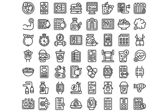 Download Diet App Icons Set Outline Vector. Fat - App icons Collection